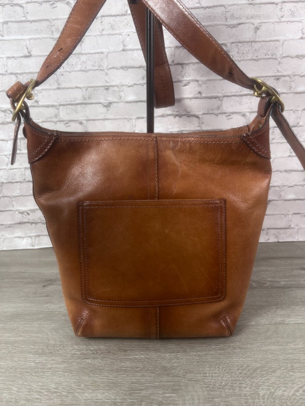Coach F12376 Cognac Leather Hobo Shoulder Bag Tattersall Lining - Picture 5 of 9